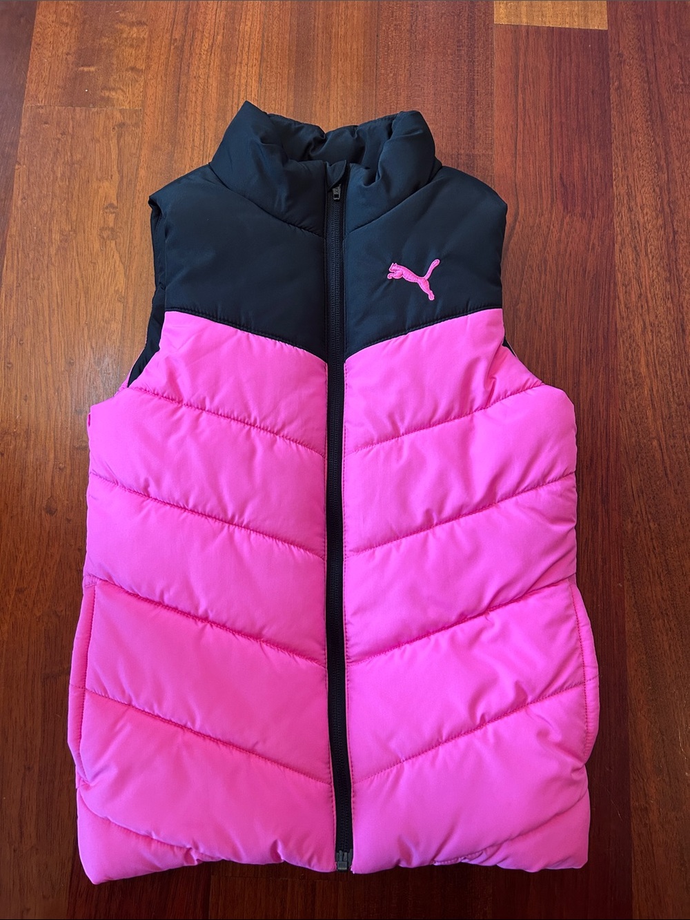 Puma Pink and Black Kids Quilted Puffer Vest